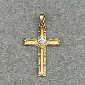 14K solid gold estate diamond jewelry cross pendant vintage antique charm